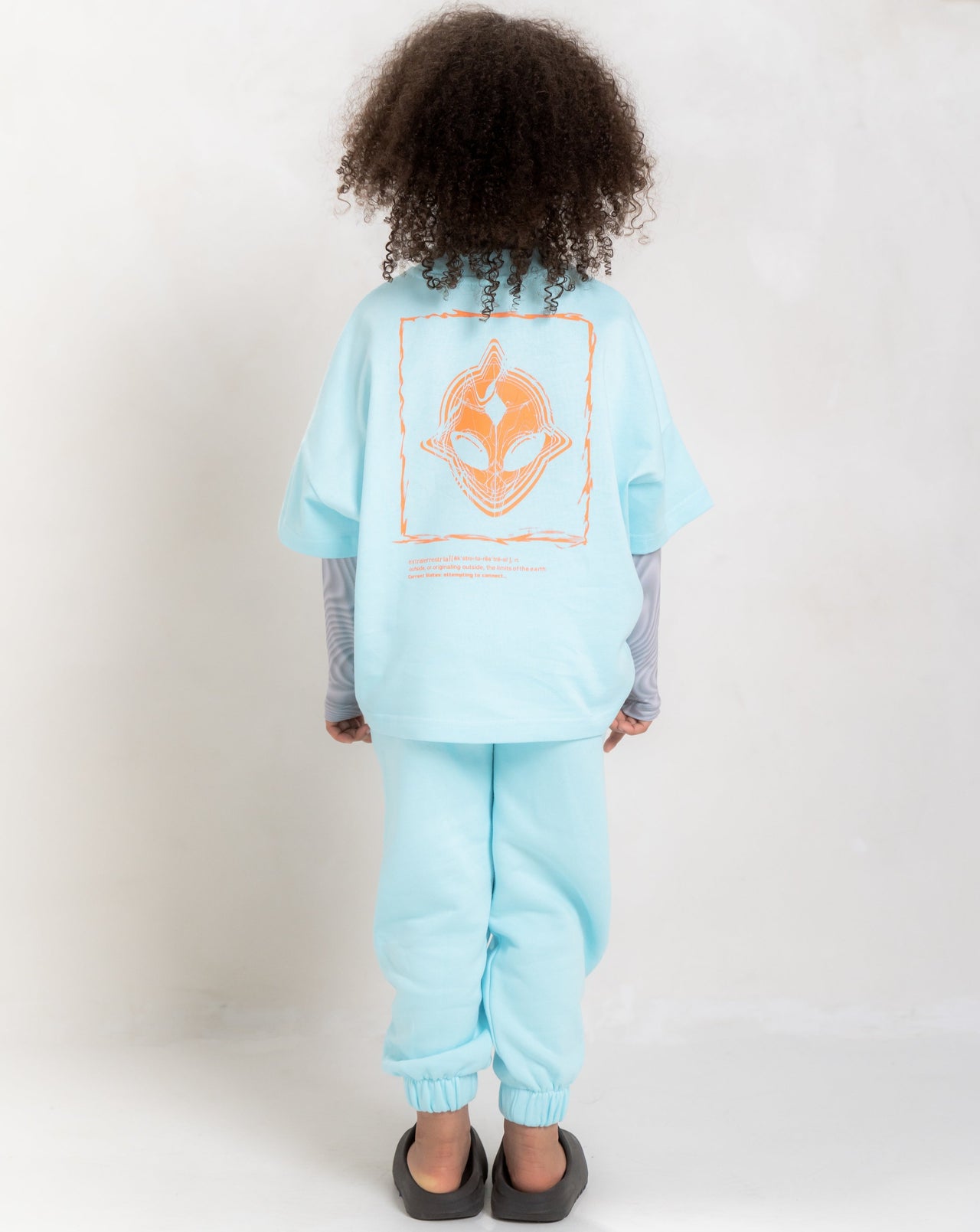 Oversized T-Shirt in Blue with Orange Alien Graphic