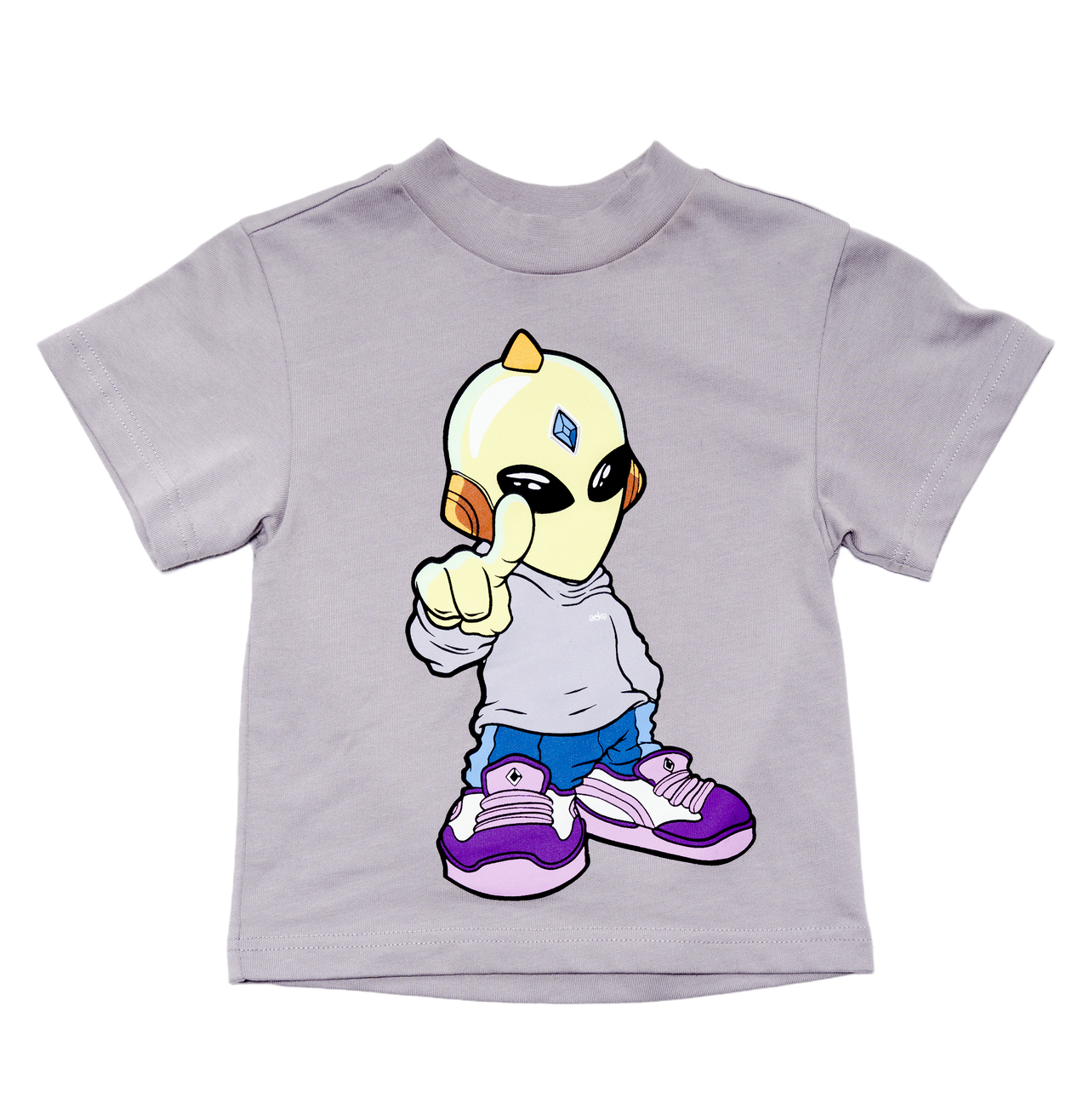 Slim Cut T-Shirt Alien Cartoon Graphic in Grey